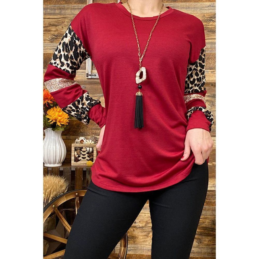 Burgundy w/ Leopard & Gold Top
